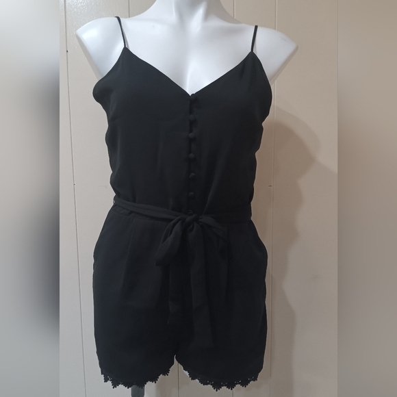 Naked Zebra Pants - Naked Zebra Black Lace Hem Summer Romper Size S Playsuit Sleeveless Button Down